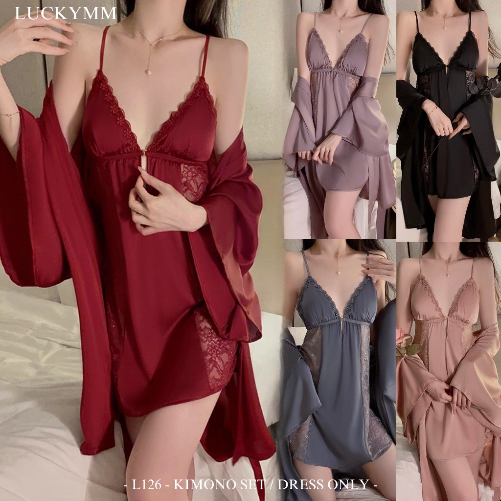 Jual Sexy Lingerie Kimono Dress Satin 2in1 Baju Tidur Sexy Lingerie