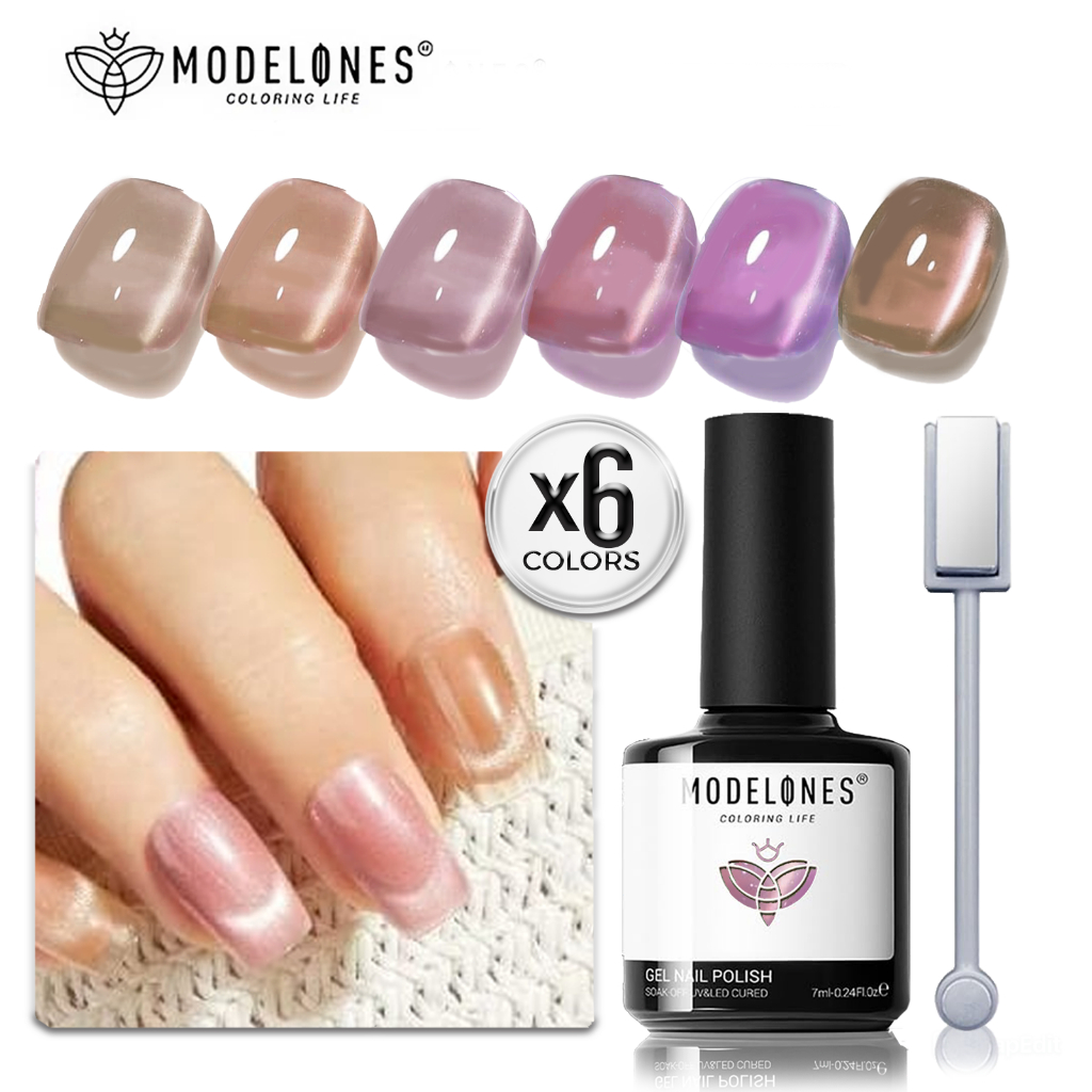 Jual Modelones Cat Eye Gel Nail Polish Colors Nude Pink Brown Purple