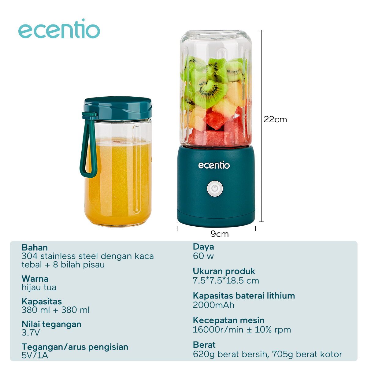 Jual Ecentio Kaca Blender Mata Pisau Portable Ml Usb Juicer