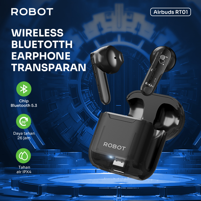 Jual Robot Tws Wireless Bluetooth Earphone Airbuds Transparant Semi