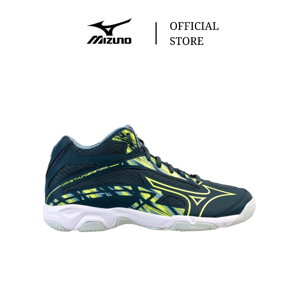 Jual Mizuno Sepatu Volley Wave Thunderstorm Mid Orion Blue Neo Lime