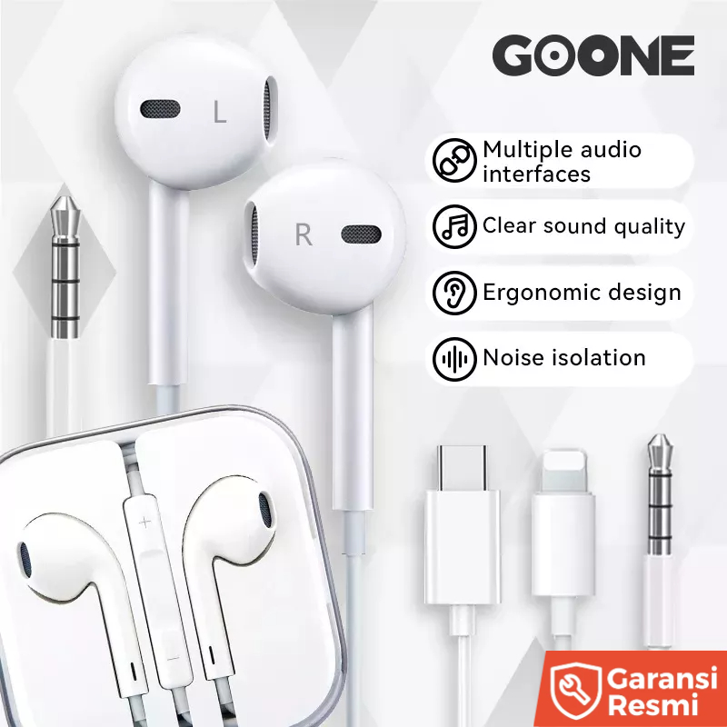 Jual GOONE Earphone Iph 3 5mm Handsfree Lightning Type C Wired