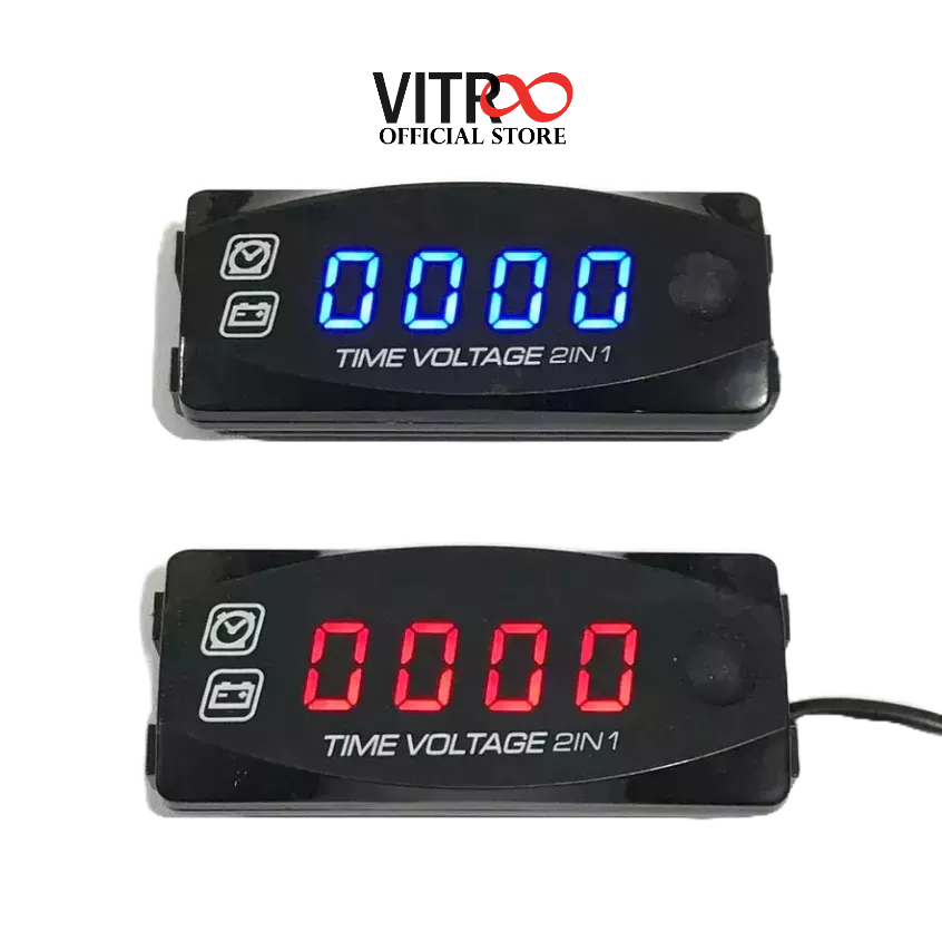 Jual VMD2 Voltmeter 2 In 1 Volmeter Aki Dan Jam Digital Universal