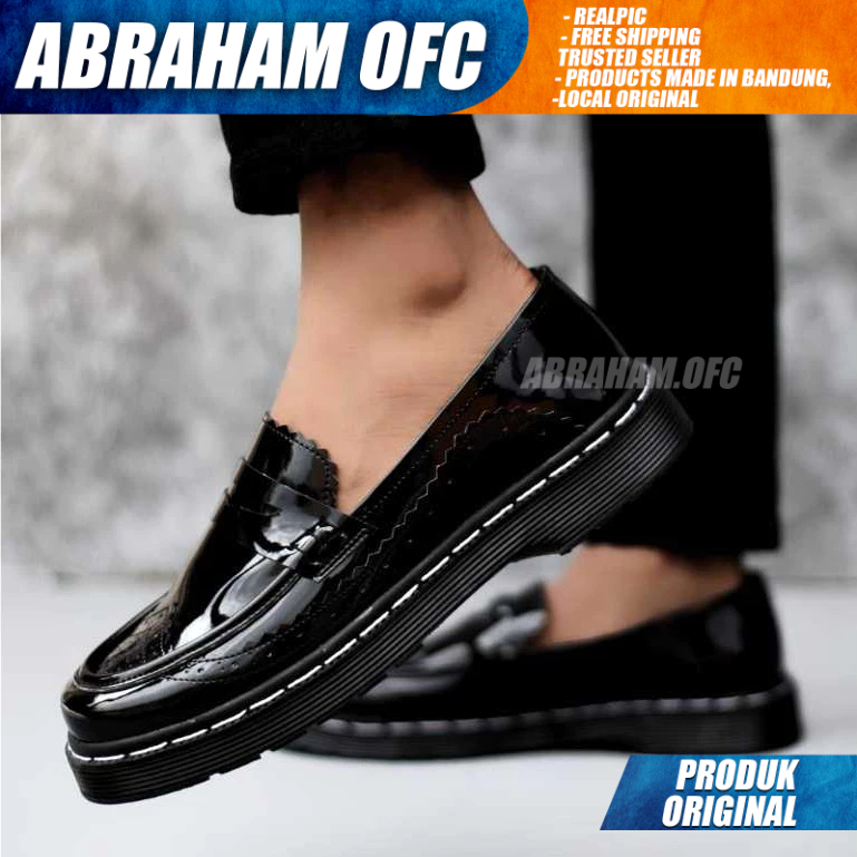 Jual ABRAHAM Sepatu Loafers Pria Docmart Hitam Mengkilap Casual Formal