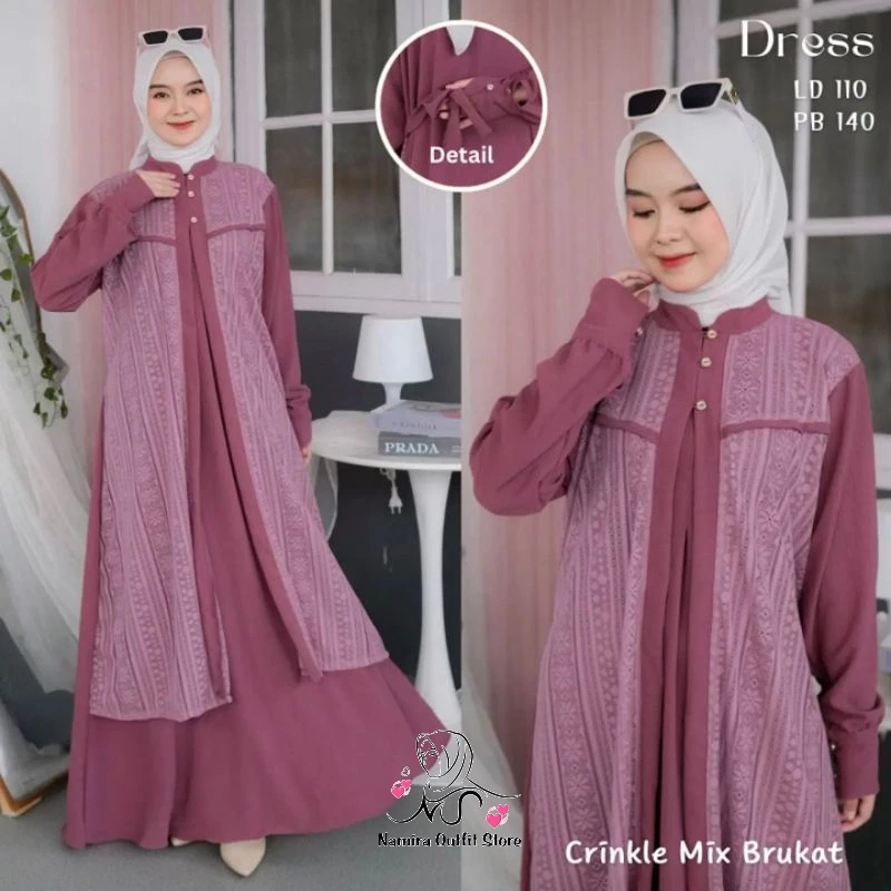 Jual Namira Outfit Store Mayra Dress Gamis Crinkle Premium Mix Brukat