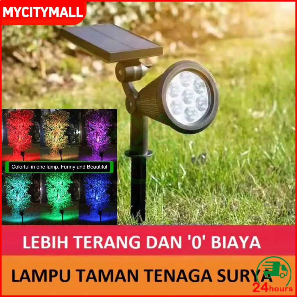 Jual CODLampu Taman Tenaga Surya 7 LED Warna Warni Solar Cell Panel