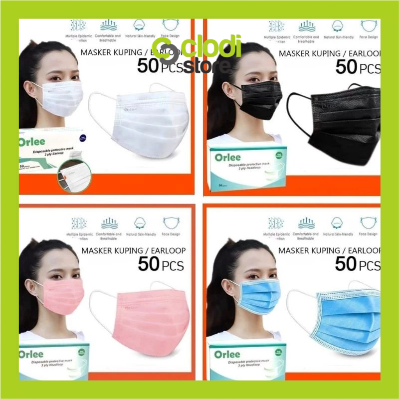 Jual Masker Ply Earloop Tali Kuping Masker Medis Orlee Green Kemenkes