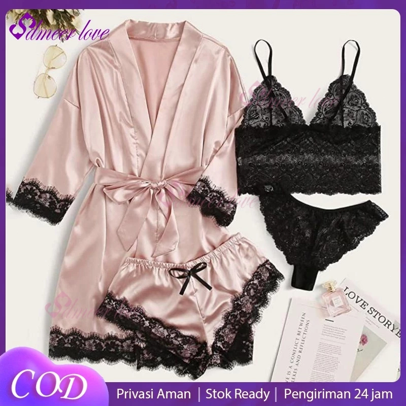 Jual Dmeer Lingerie Sexy Kimono Silk Set Piyama Satin Baju Tidur Wanita