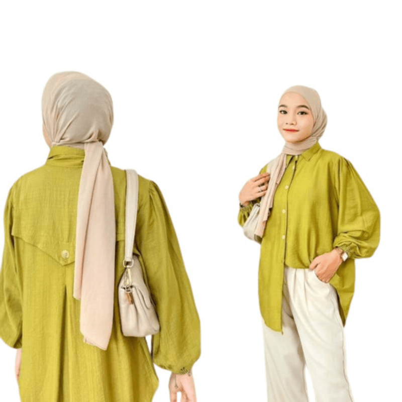 Jual Kemeja Wanita Bahan Polo Linen Laura Blouse Atasan Wanita Full