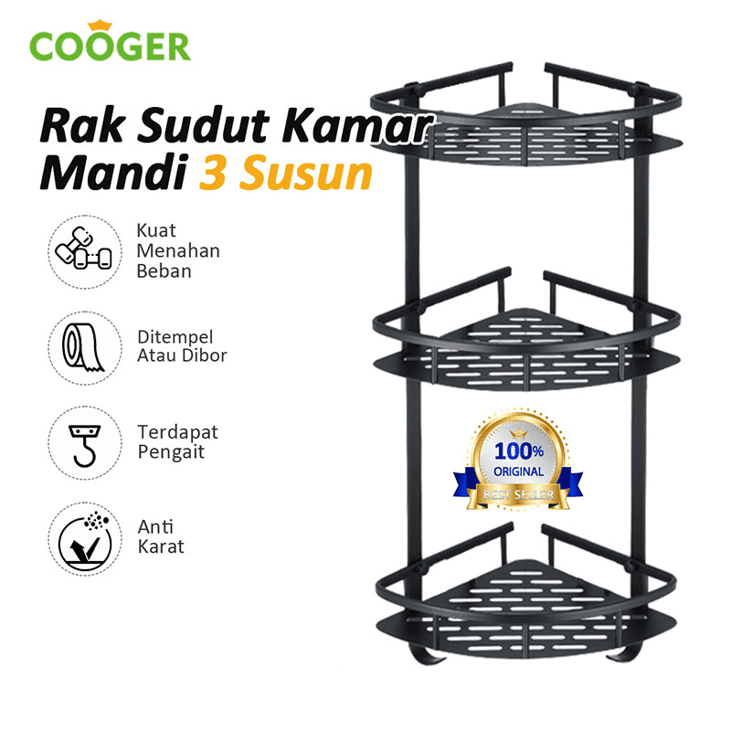 Jual COOGER Rak Kamar Mandi Sudut Segitiga Tempel Dinding Rak Bumbu