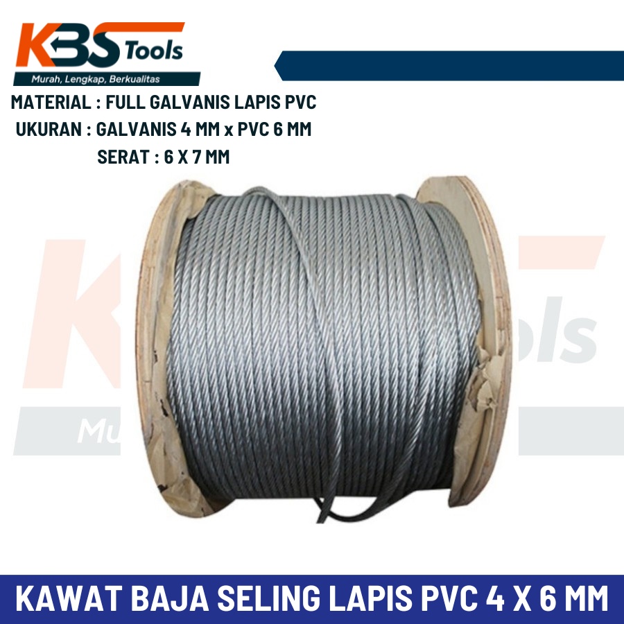 Jual Kawat Baja Seling Galvanis 4 X 6 Mm Lapis PVC Kawat Sling