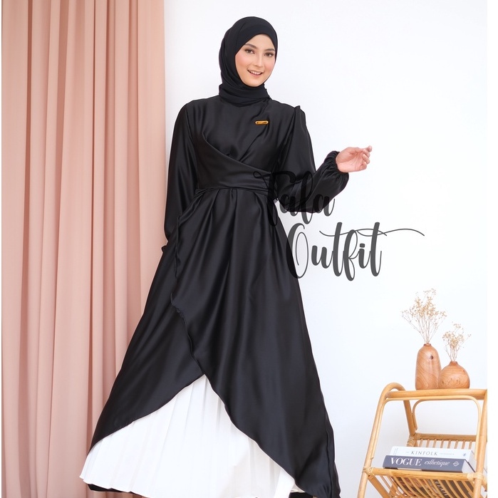 Jual Elena Dress Gamis Pesta Tunik Dress Kondangan Satin Silk Premium