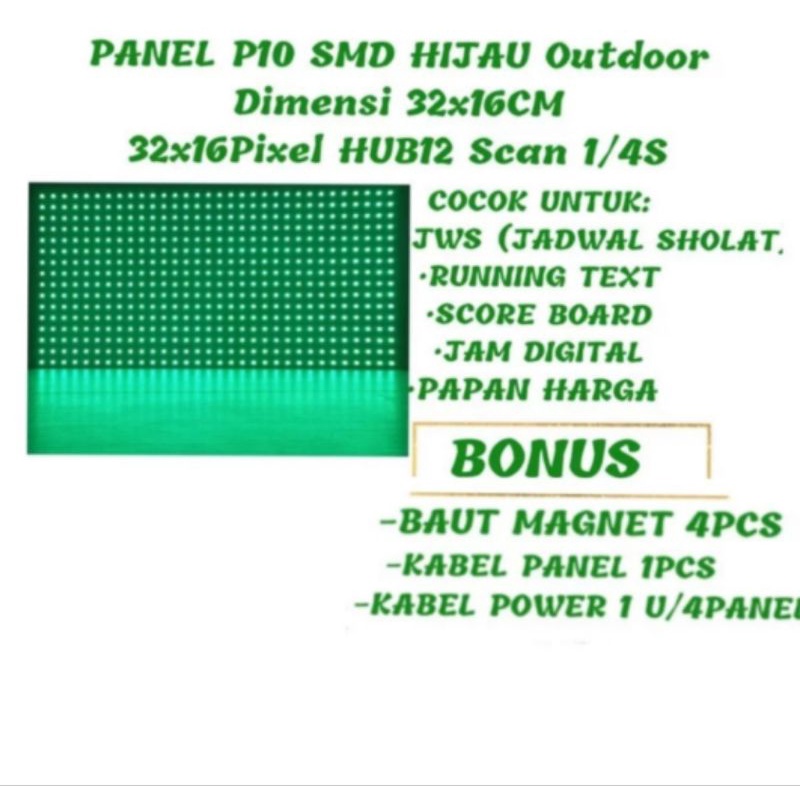 Jual Panel LED P10 SMD Hijau Modul Panel LED Runing Teks Jws Jam