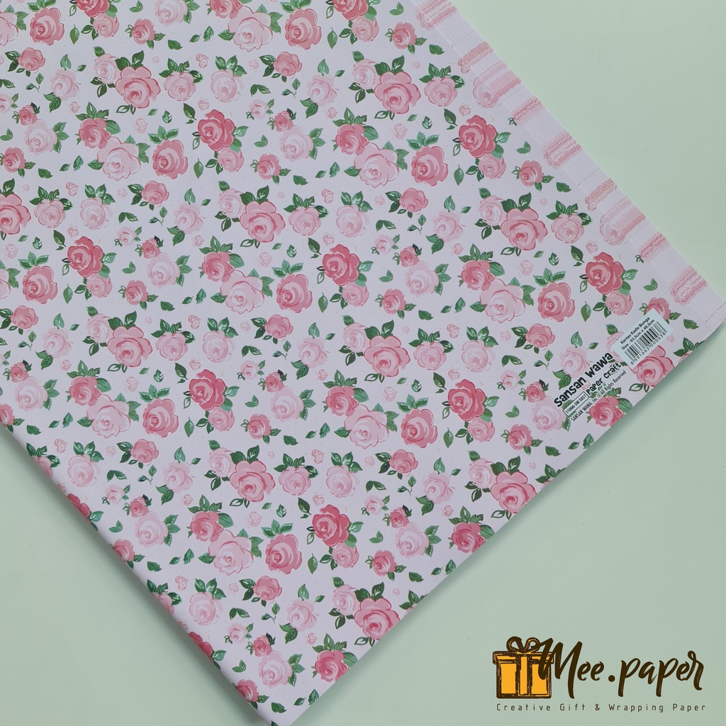 Jual Kertas Kado Sansan Wawa Motif Flower White Rose Pink Bungkus