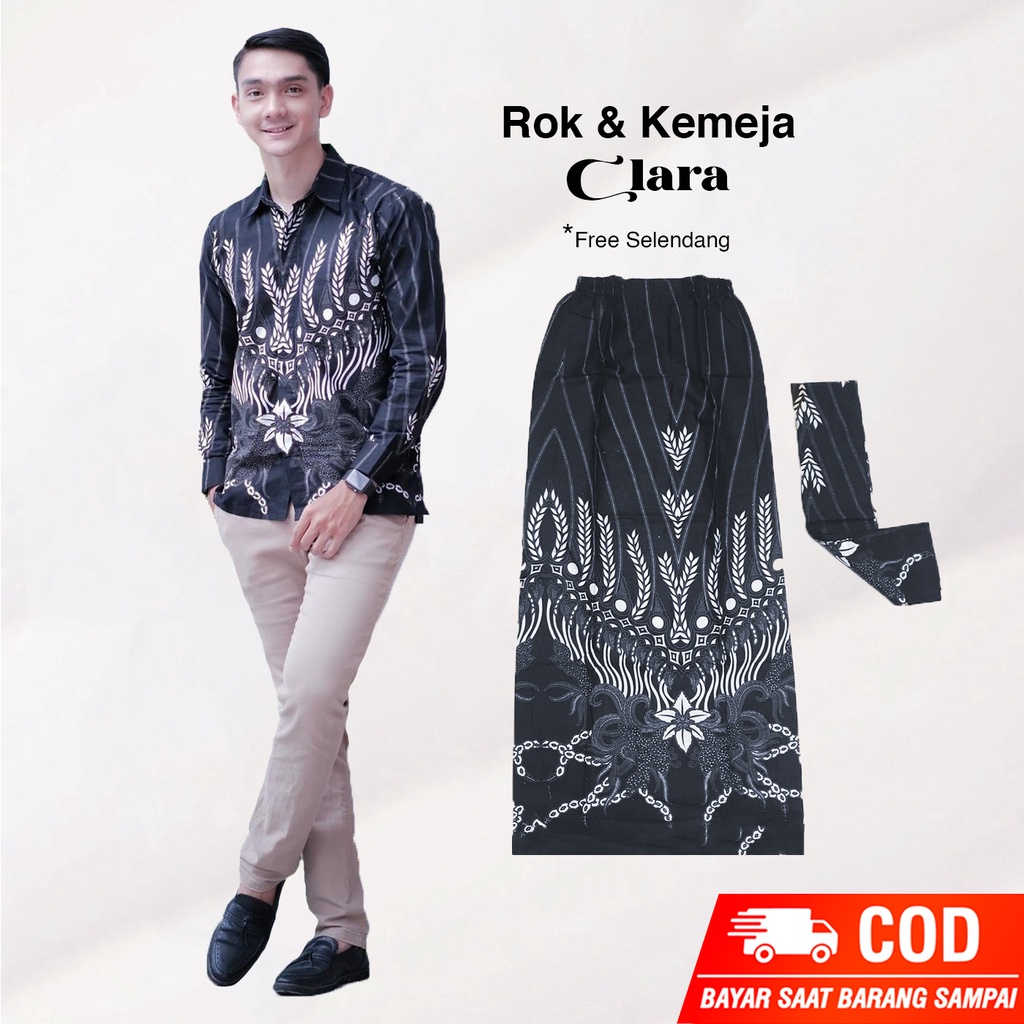 Jual Batik Couple Kemeja Pria Dan Rok Span Bawahan Kebaya Motif Clara