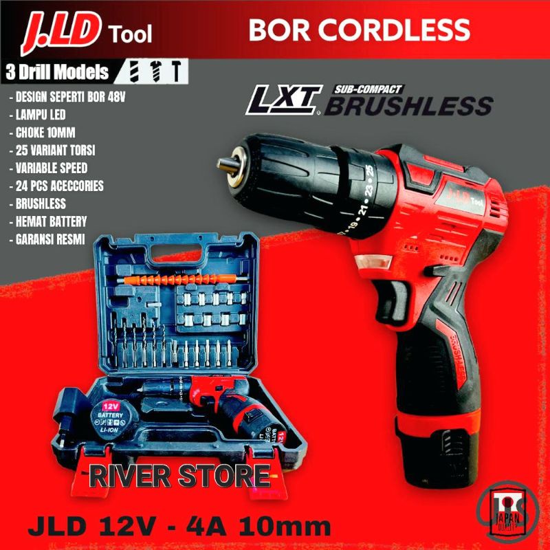 Jual Mesin Bor 10MM Cordless JLD 12V 4A Brushless Premium Edition