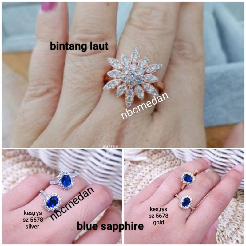 Jual Cincin Replika Berlian Model Bintang Laut Dan Blue Sapphire Mewah