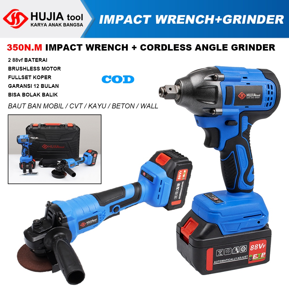 Jual HUJIA Paket Lengkap 88vf Brushless Impact Wrench Mesin Gerinda