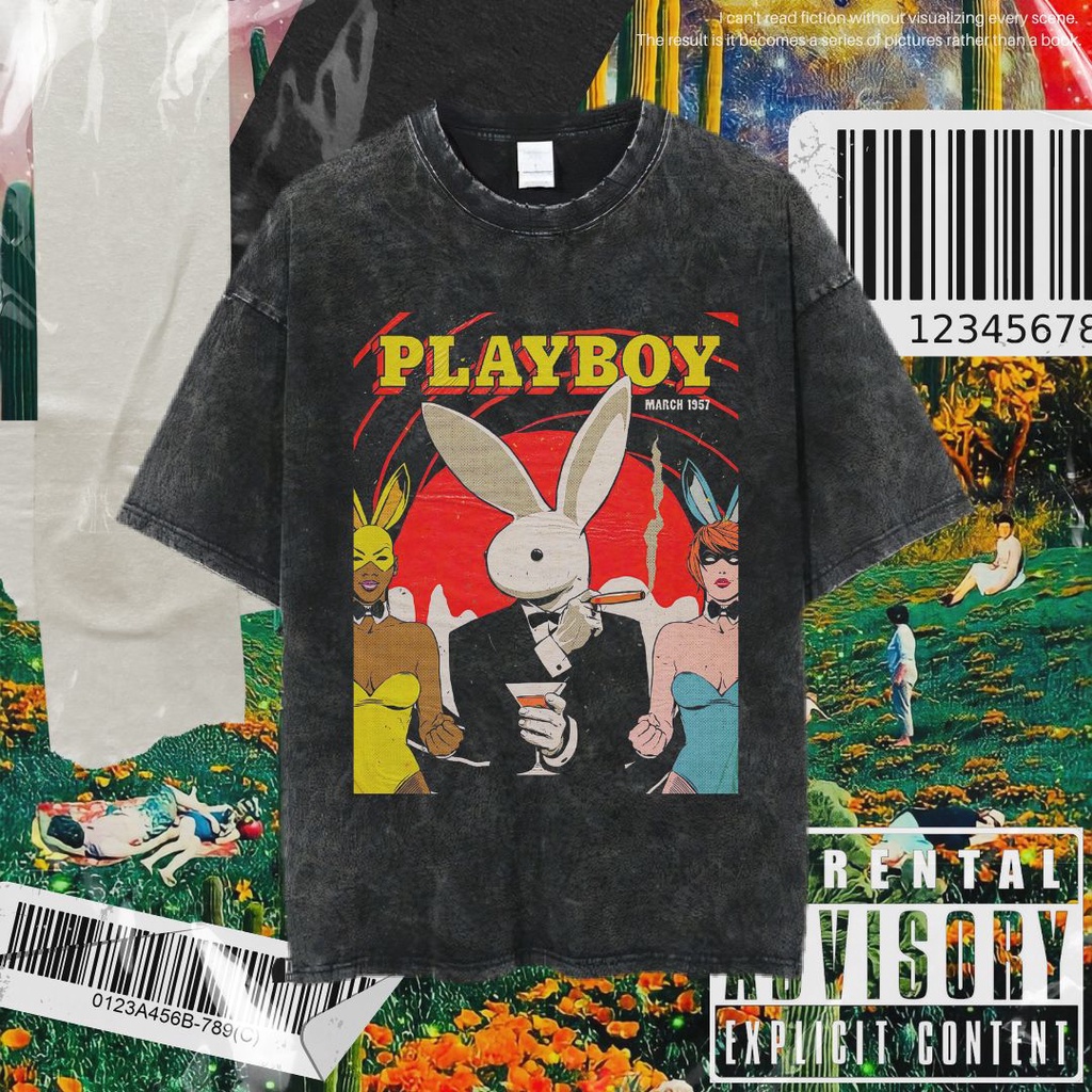 Jual Psycho Crucify Playboy Oversized T Shirt Stone Wash Kaos