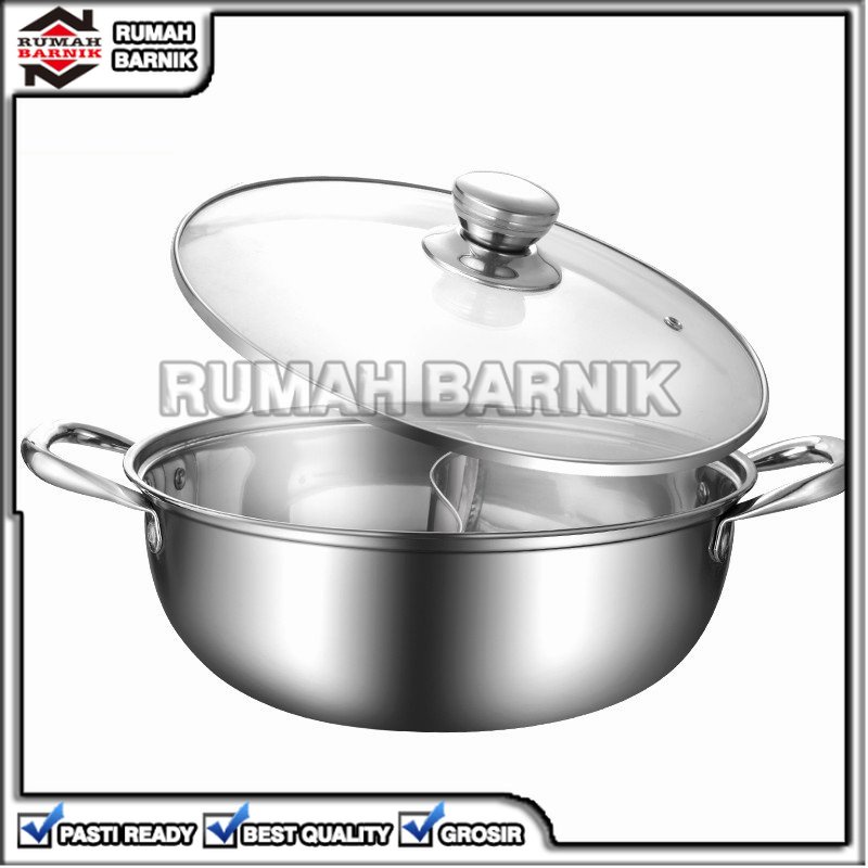 Jual RB PANCI SHABU HOT POT 2 SEKAT TUTUP KACA STEAMBOAT 30CM 30 CM