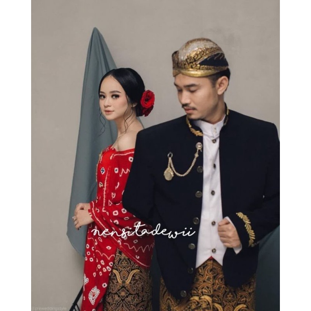 Jual Set Baju Prewed Basahan Baju Couple Adat Jawa Motif Jumputan