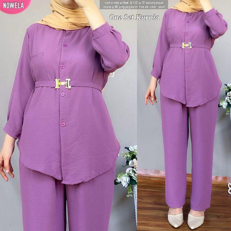 Jual LYDIA Set Crinkle Airflow LD 110 FREE BELT Setelan Polos Crinkle