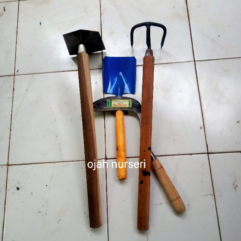 Jual Paket Alat Berkebun Gagang Kayu Garukan Sampah Sekop Mini