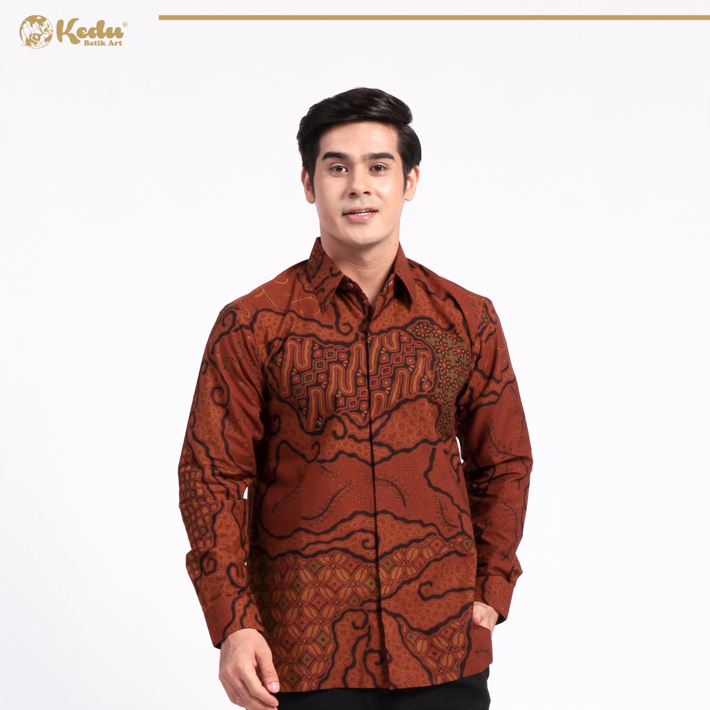 Jual Kedu Batik Katun Biji Kopi Gowok Kemeja Batik Pria Lengan Panjang