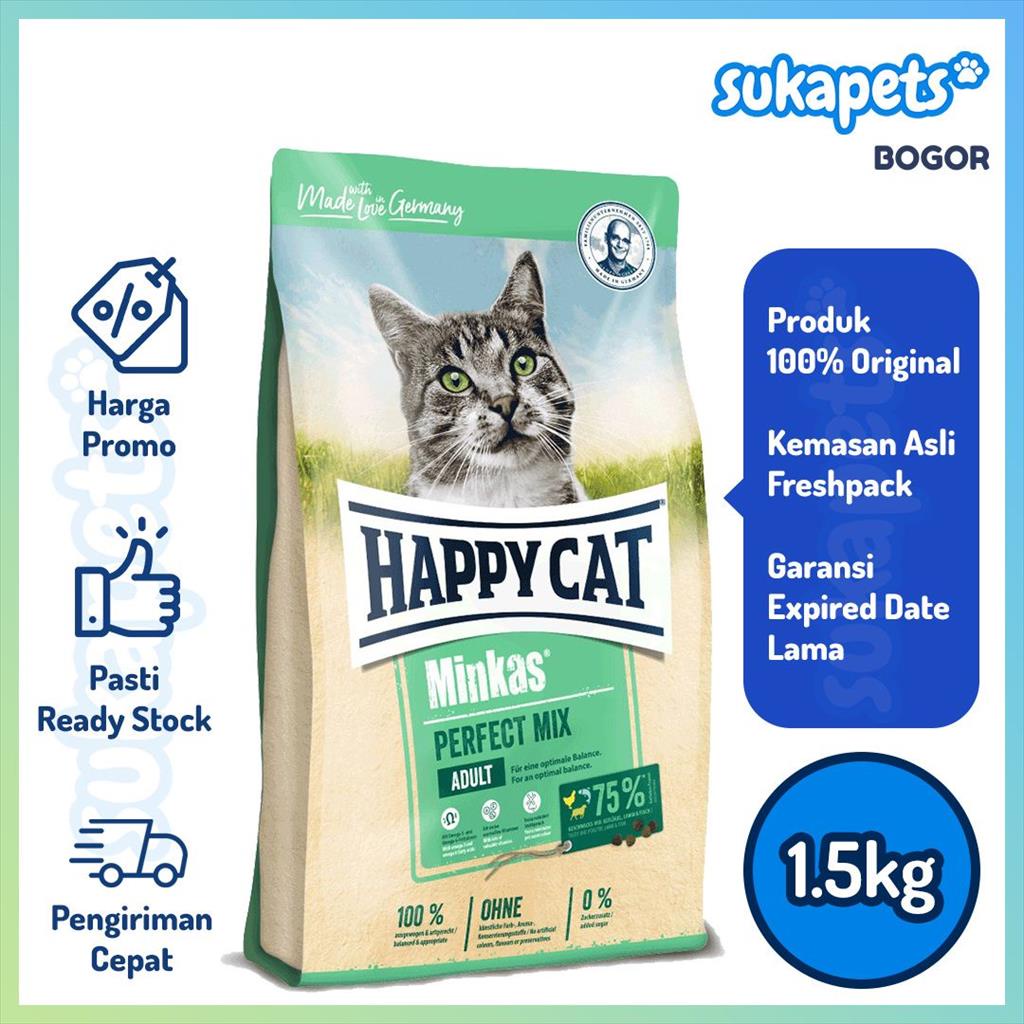 Jual Happy Cat Minkas Perfect Mix Makanan Kucing Dewasa 1 5kg Shopee