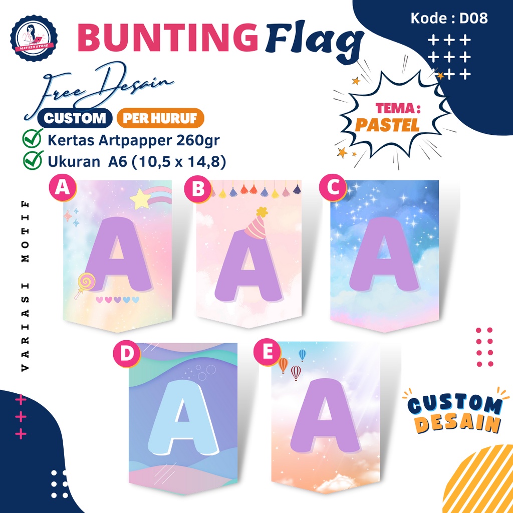 Jual Bunting Flag Pastel Custom Tema Unicorn Birthday Banner