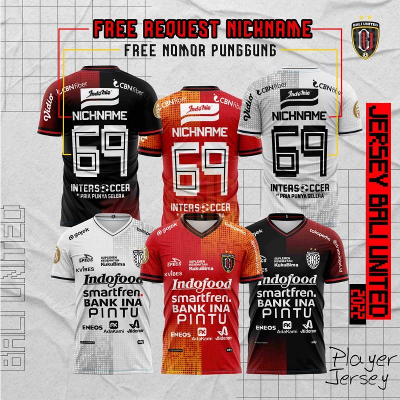 Jual JERSEY BOLA BALI UNITED FC HOME AWAY 3RD TERBARU 2022 2023 GRATIS