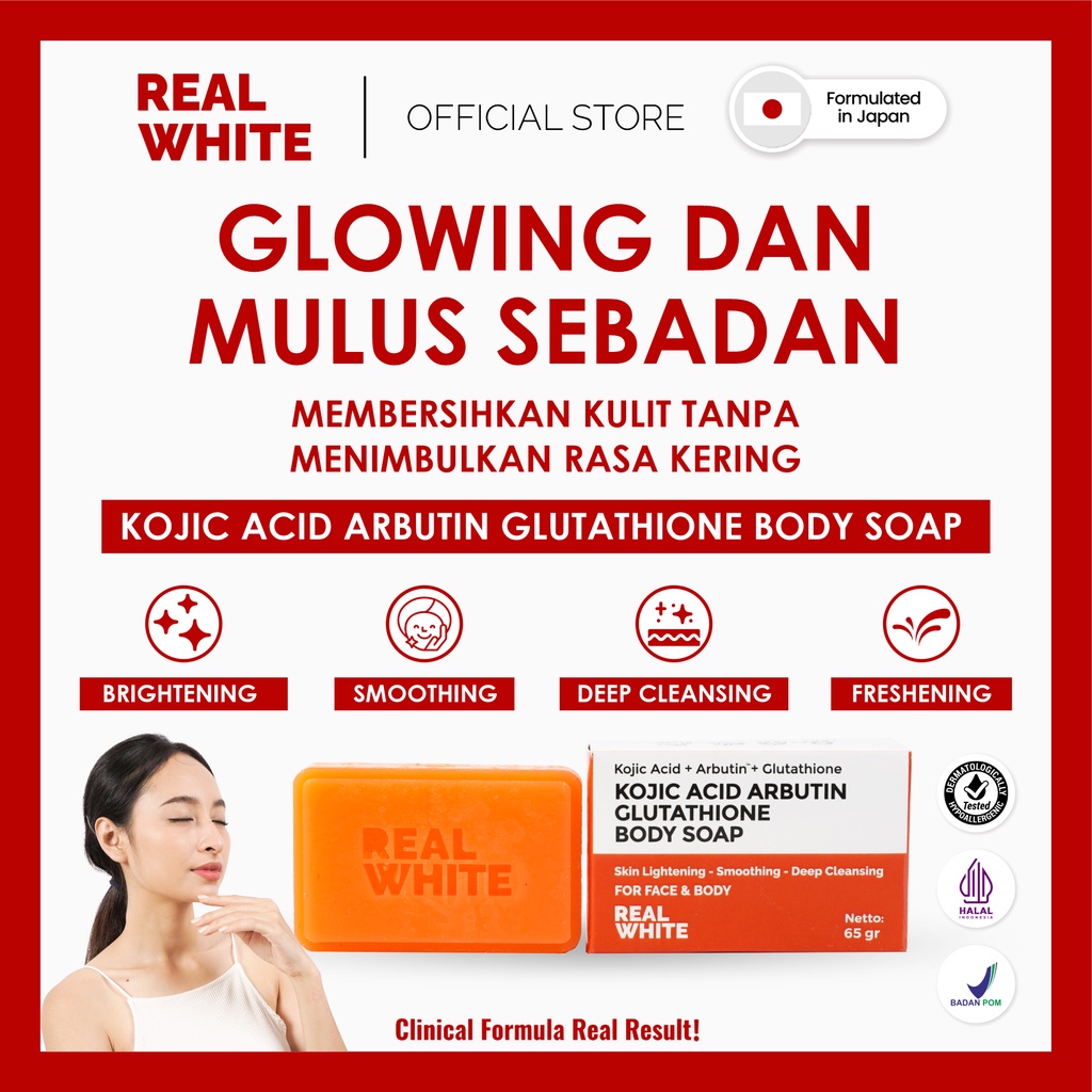 Jual Real White Sabun Pemutih Kojic Acid Arbutin Glutathione