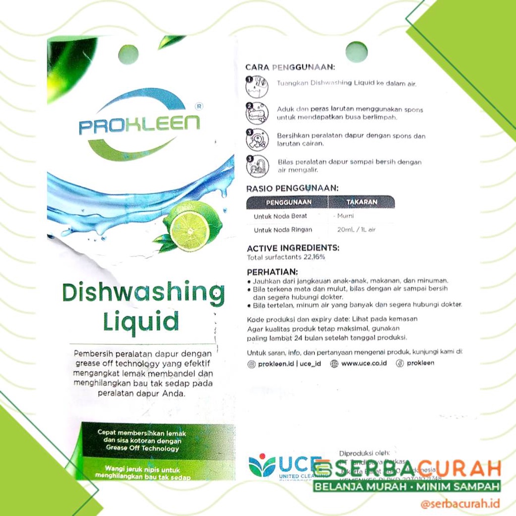 Jual Prokleen Dishwashing Liquid Lime Sabun Cuci Piring Isi Ulang