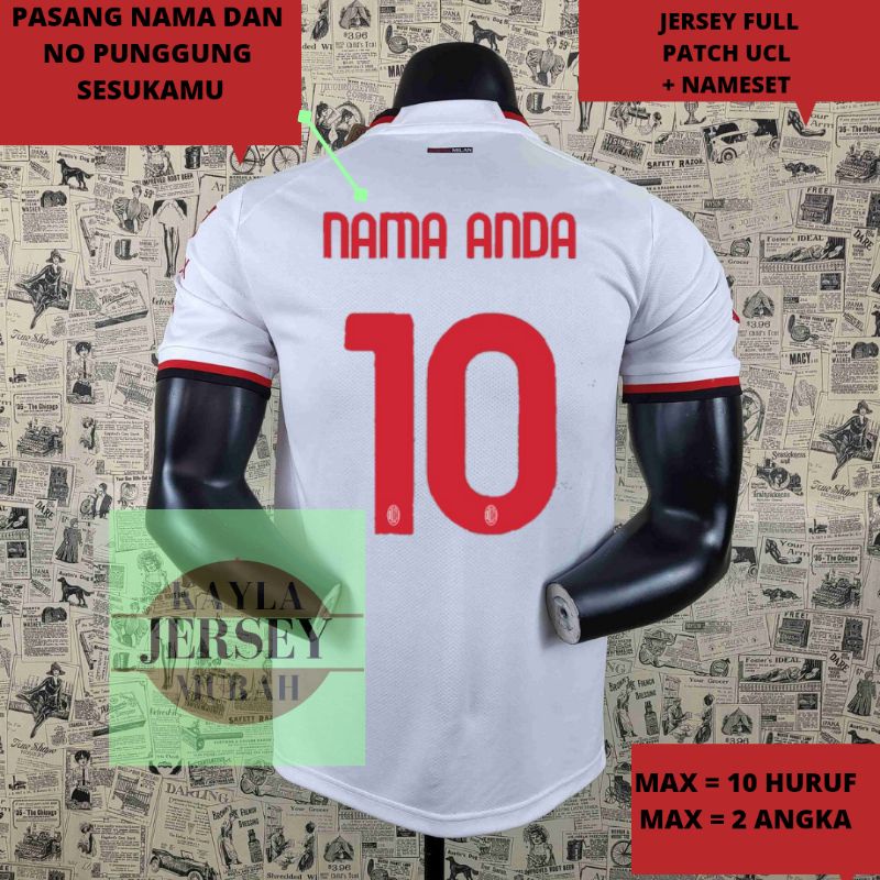 Jual JERSEY BOLA MILAN AWAY 2022 2023 FULL PATCH UCL SERIA GRADE ORI