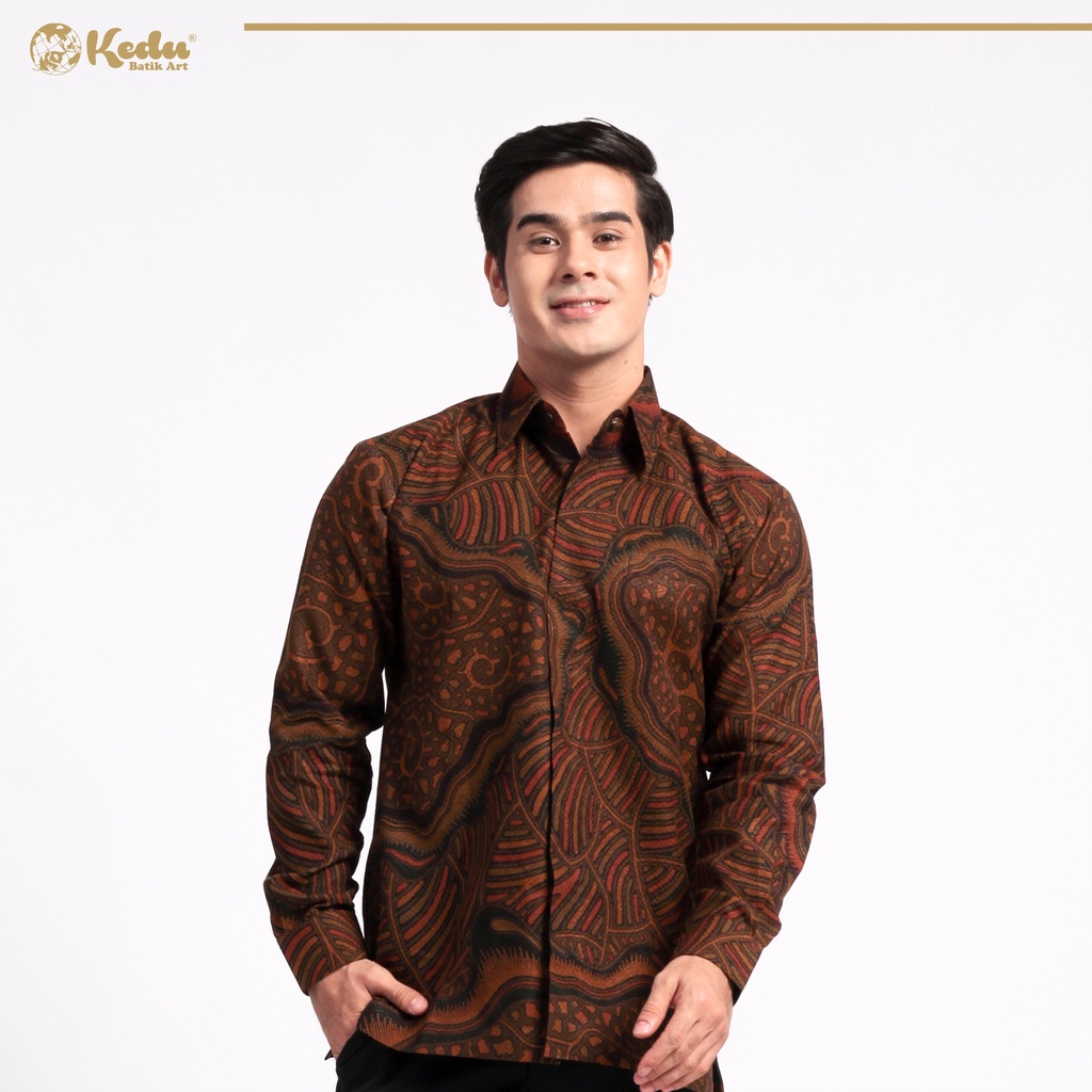 Jual Kedu Batik Dobby Ulat Batu Abu Kemeja Batik Pria Lengan Panjang