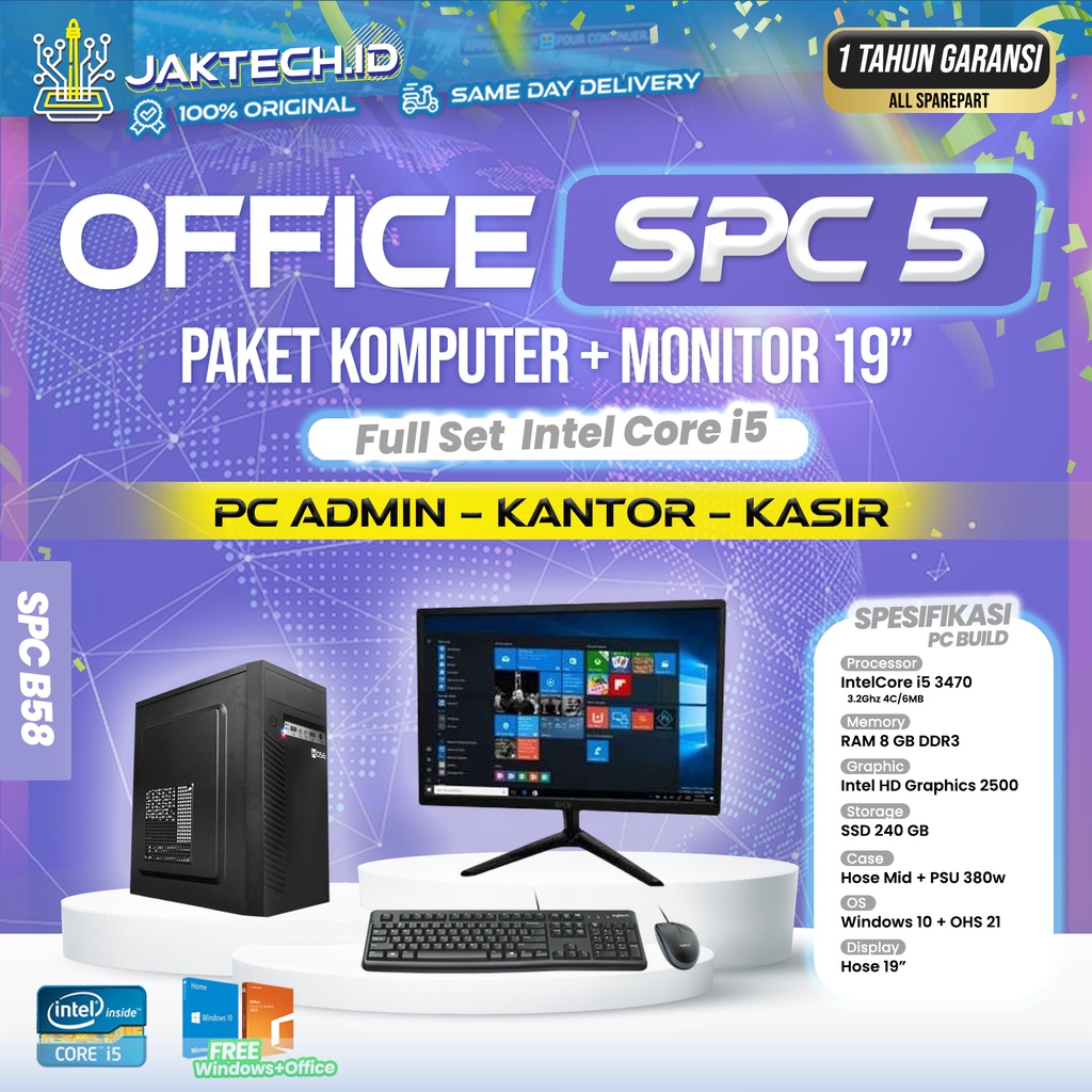 Jual PC Rakitan Core I5 Monitor 19 RAM 8 GB SSD PC ADMIN