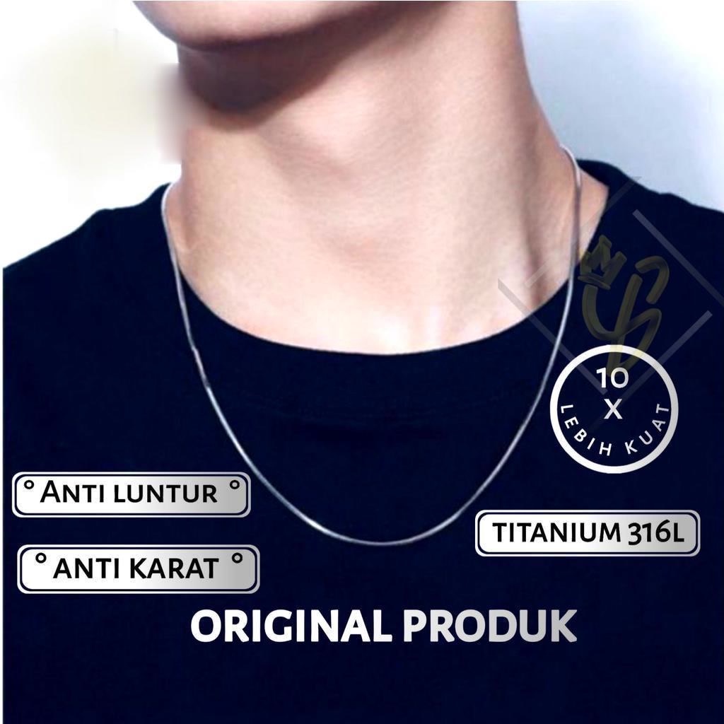 Jual Kalung Titanium Pria Anti Karat Wanita Cowok Asli Keren Silver