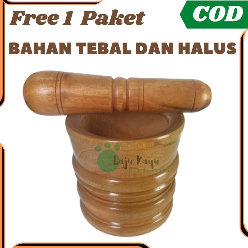 Jual Set Lumpang Tumbukan Kayu Mahoni Model Ukiran Halus Tempat