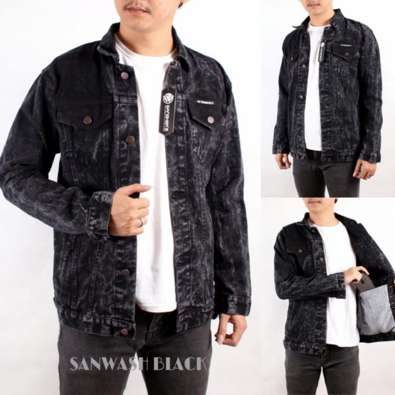 Jual Jaket Jeans Pria Jumbo Big Size Jacket Black Denim Cowok Snow