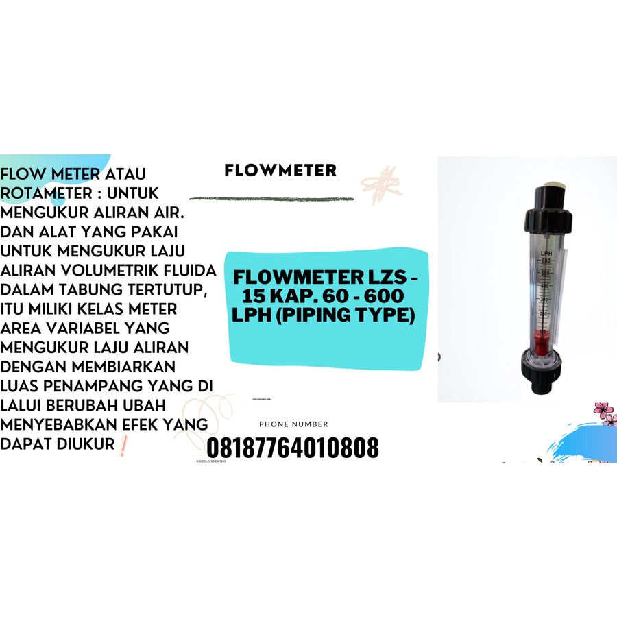 Jual Aqualine Flowmeter LZS 15 Kap 60 600 Lph Piping Type