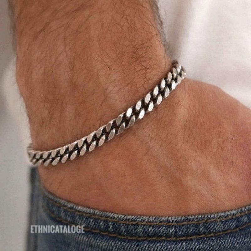 Jual Gelang Rantai Pria Titanium Stainless Steel Pipih Rapat Men