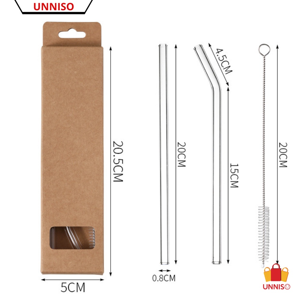 Jual UNNISO Sedotan Kaca Bening Set Glass Straw Clear Shopee Indonesia