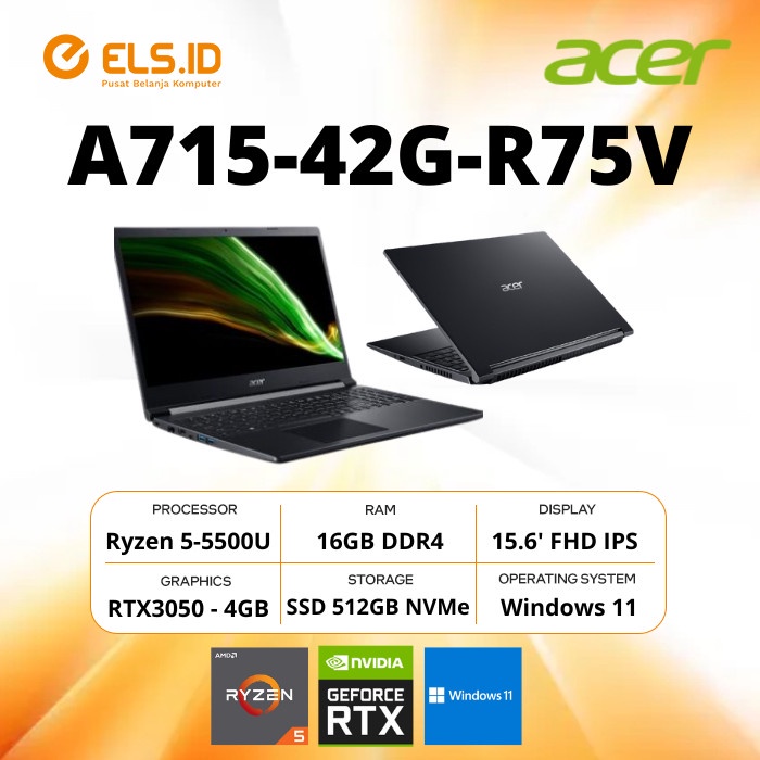 Jual Laptop Acer Aspire A715 42G R75V Ryzen 5 5500U 16GB SSD 512GB