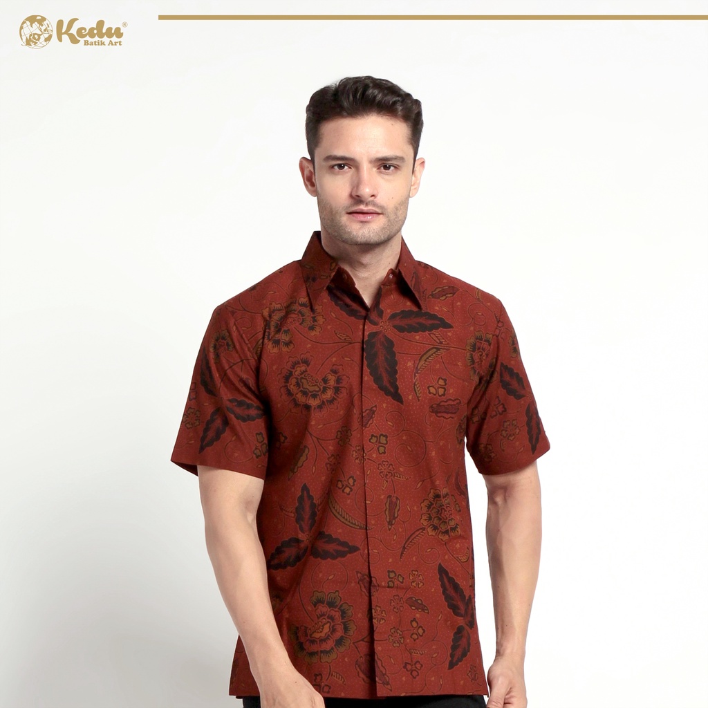 Jual Kedu Batik Katun Godong Jati Gowok Kemeja Batik Pria Lengan Pendek