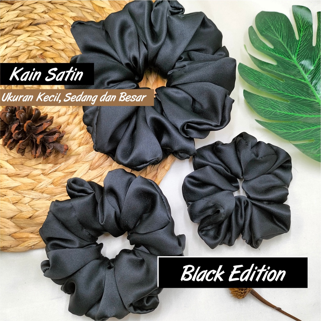 Jual Ikat Rambut Scrunchie Hitam Cepol Hijab Bahan Kain Satin Ukuran