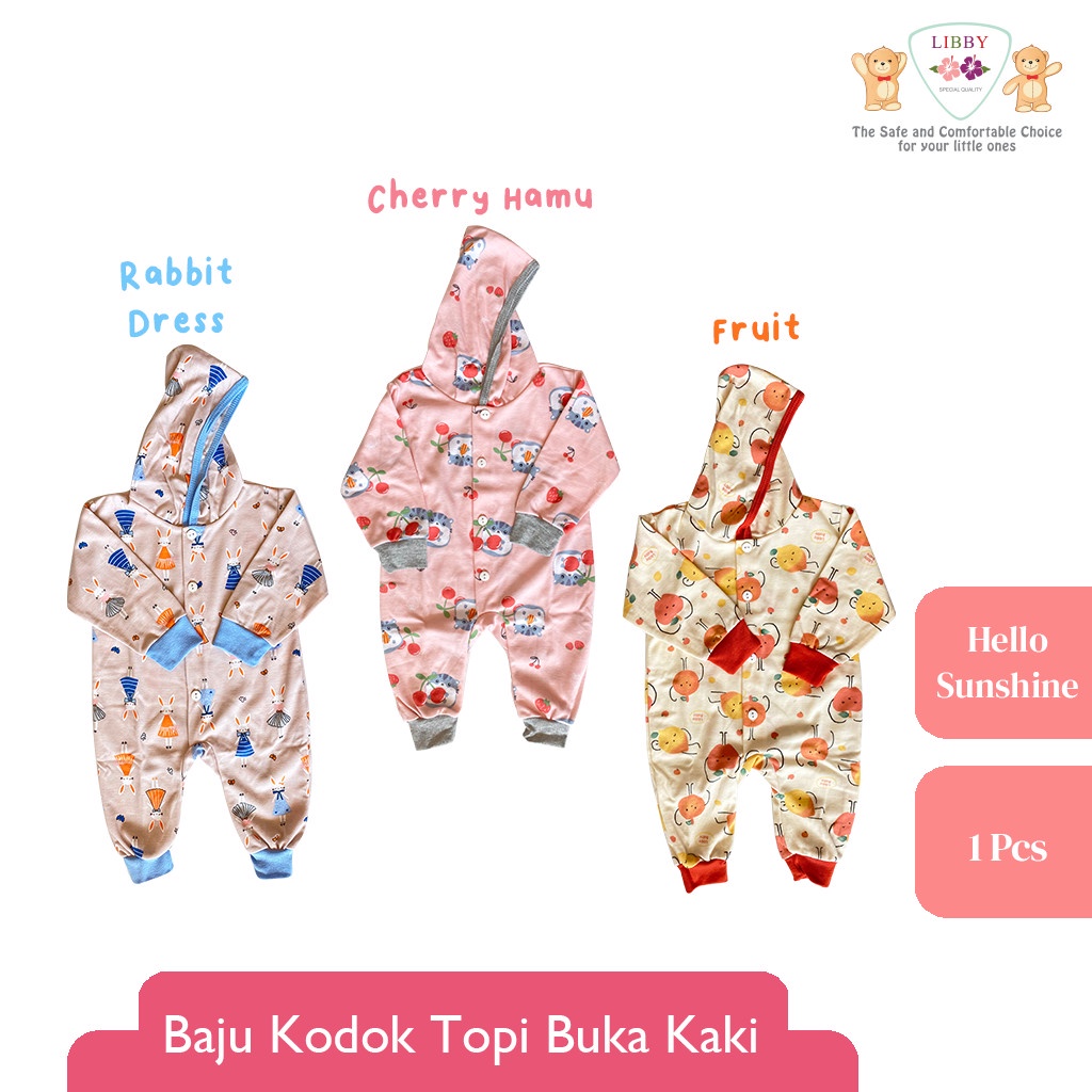 Jual Libby Baju Kodok Panjang Buka Kaki Pakai Topi Motif Hello Sunshine