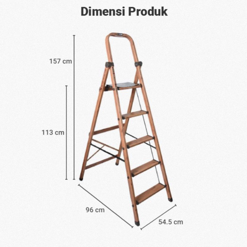 Jual Tangga Lipat Aluminium Slim 5 Steps Motif Kayu Fix Step Ladder