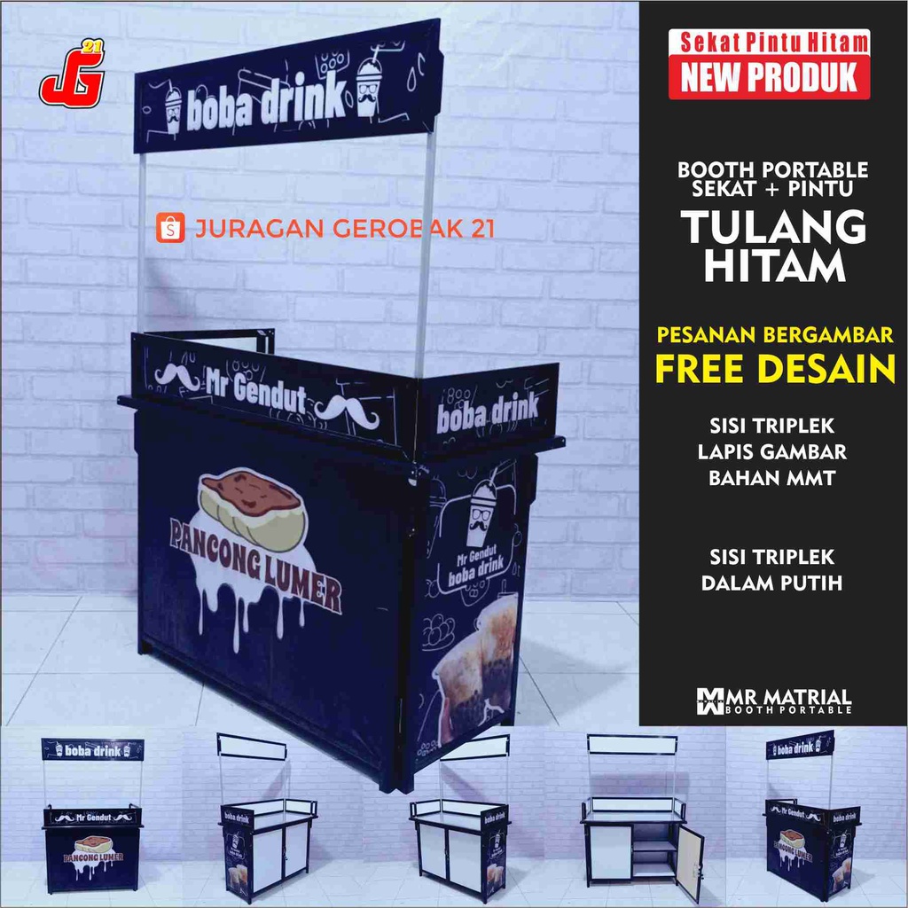 Jual Booth Portable Sekat Pintu Spesial Hitam Gerobak Lipat Meja