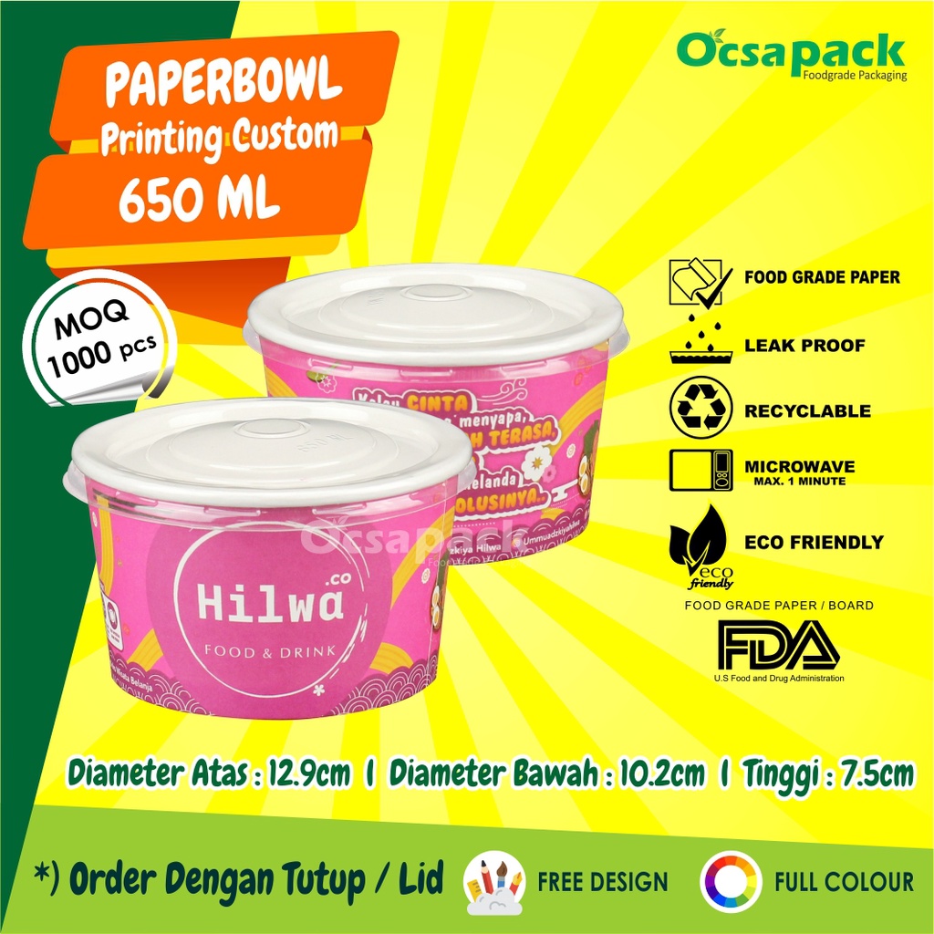 Jual Paper Bowl Ml Custom Cetak Printing Full Color Order Dengan