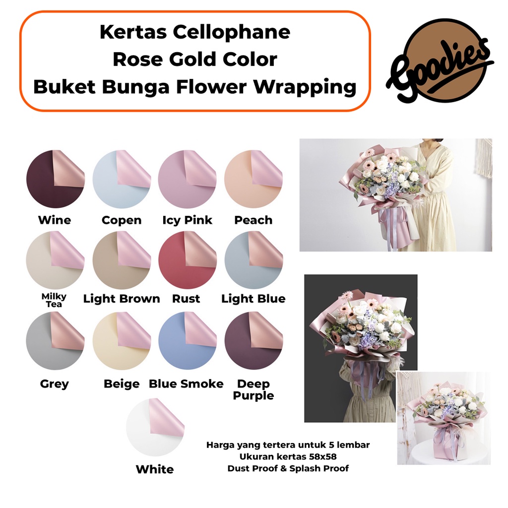 Jual Lembar Kertas Cellophane Buket Bunga Rose Gold Color Flower